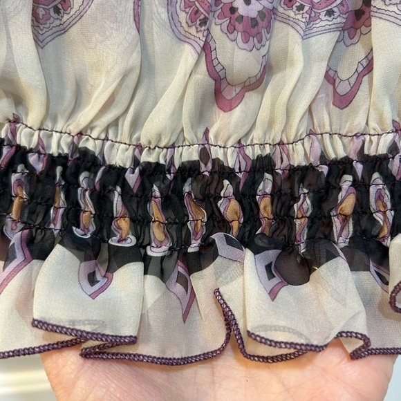 Women's Sheer Silk Blouse Cape Sleeve Medallion Paisley Print Sz M (DESIGNER???) - Picture 5 of 8